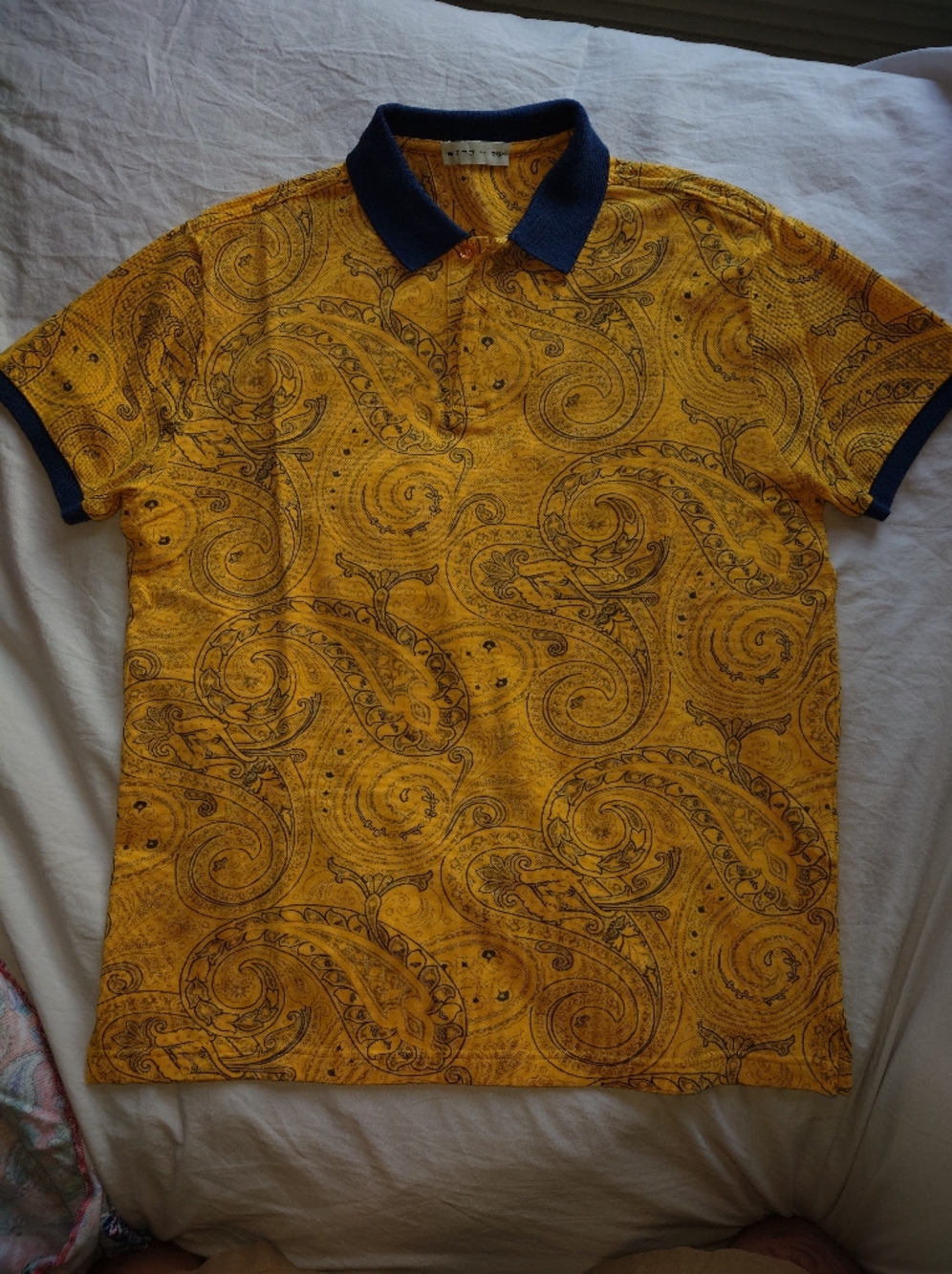 Etro Yellow Paisley Polo with Navy Trim